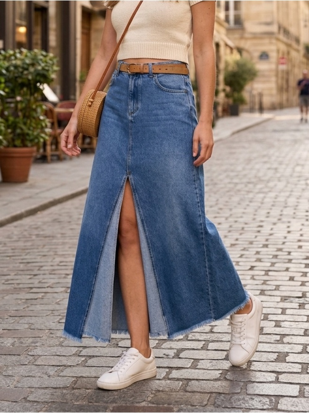 Anthropologie Pilcro Women’s Size 4 Front Slit Maxi Skirt Light Blue Denim NWOT